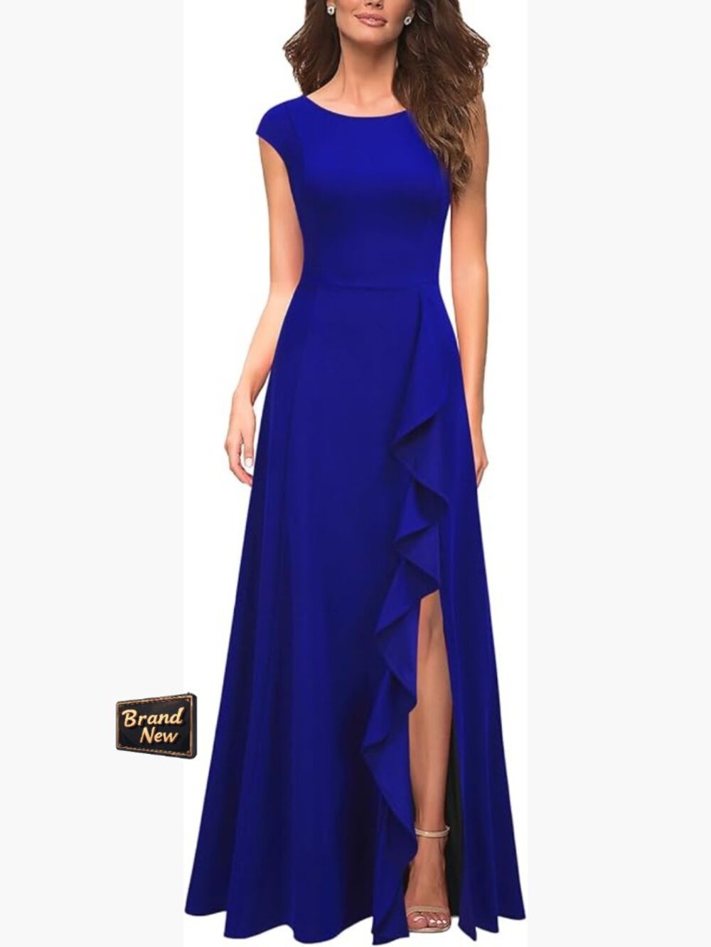 Ruffled Maxi Cocktail Dress with Pockets Long Sleeve High Waist Split Formal